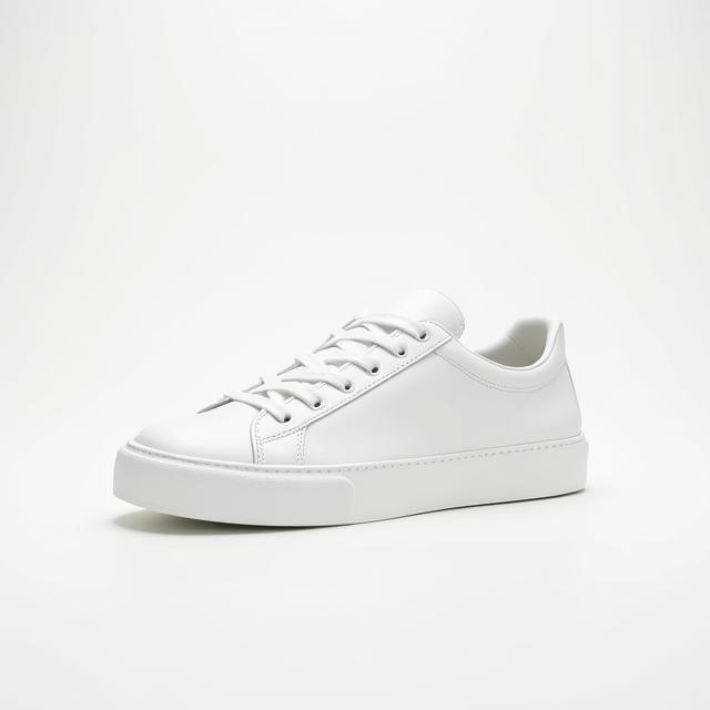 Sapatilha minimalista em couro branco premium.